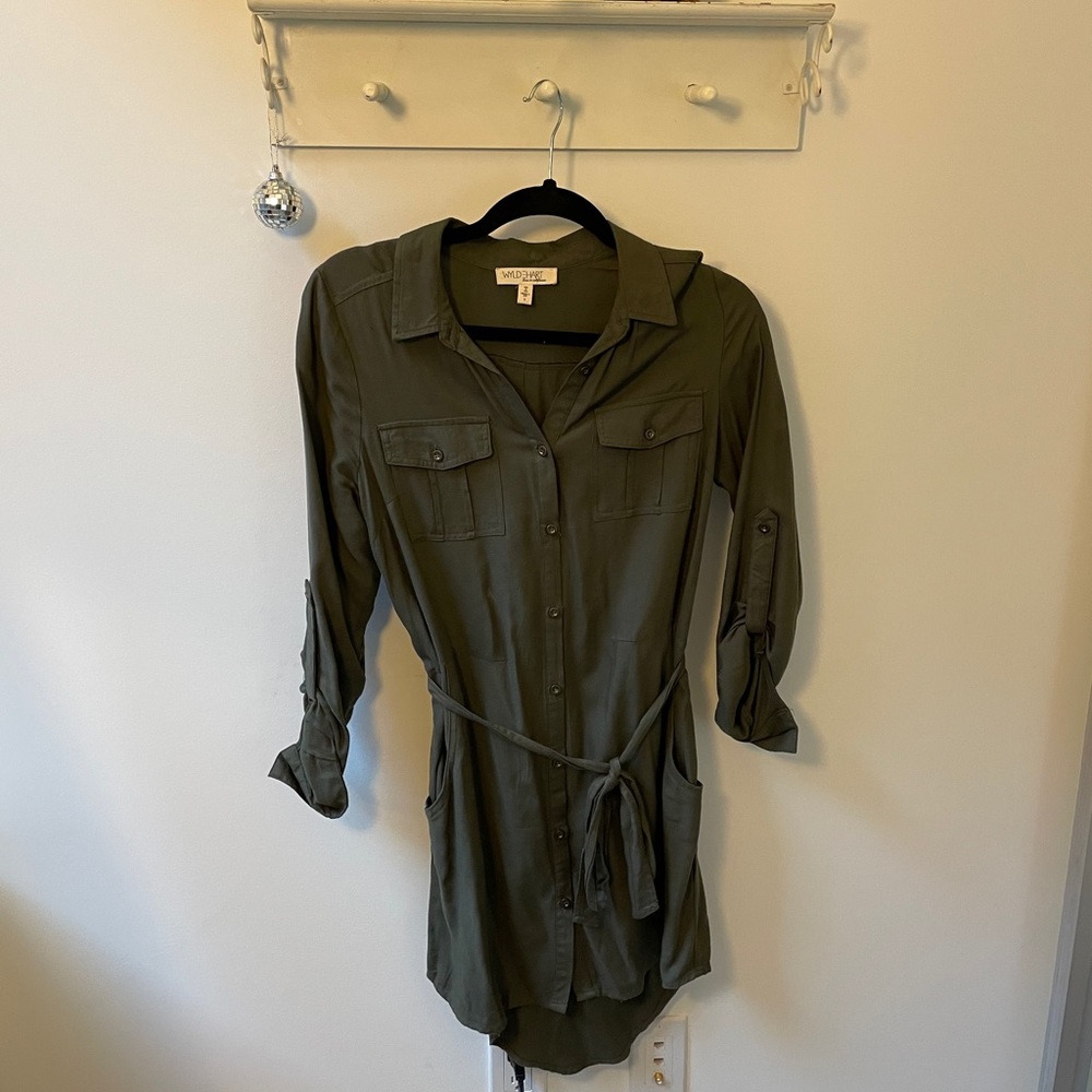 Green utility shirt dress